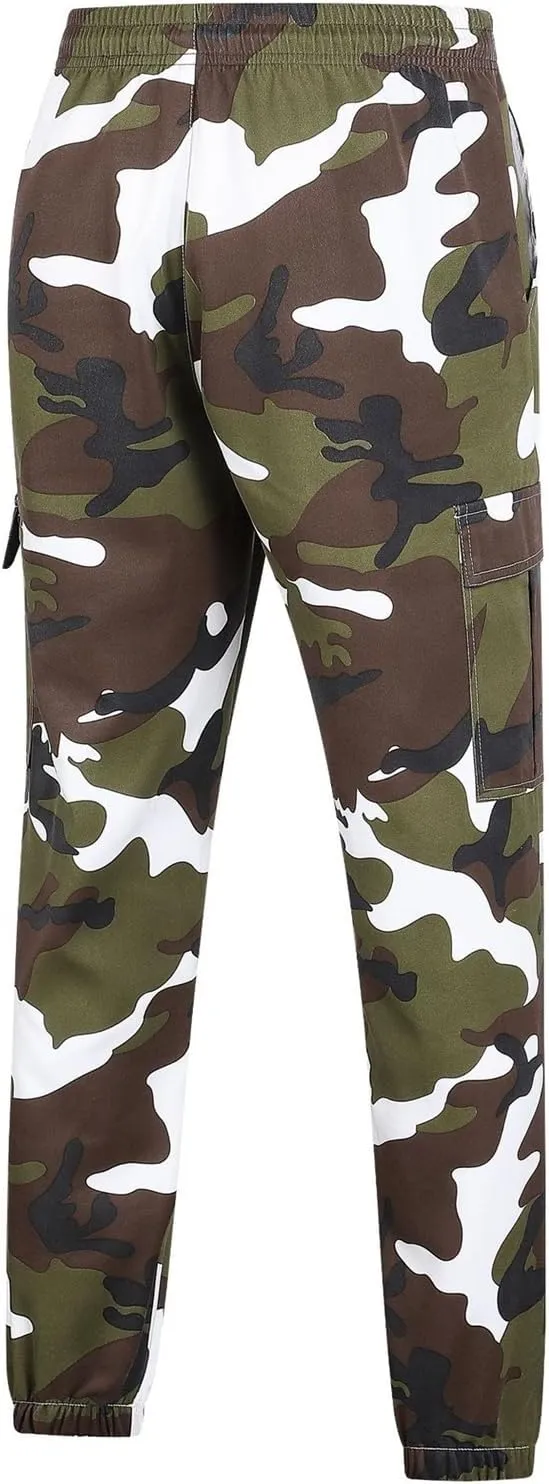 Cargo Jogger Pants for Men Camouflage Drawstring Elastic Waist Jogging Trousers Camo Military Tactical Tapered Pants