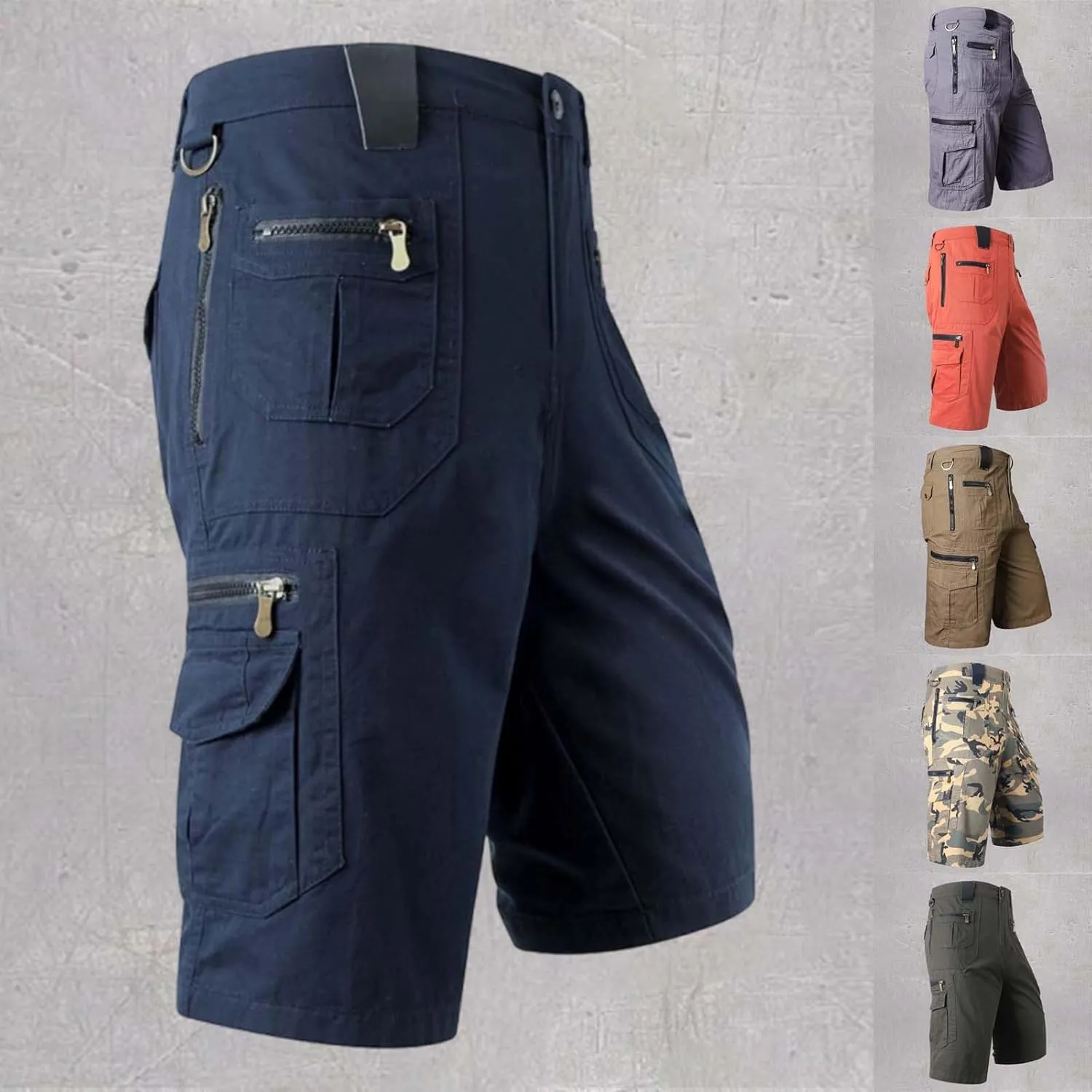 Cargo Shorts for Men Trendy Tactical Shorts with Zipper Pockets Plus Size Plain Casual Fashion Hiking Short Pants