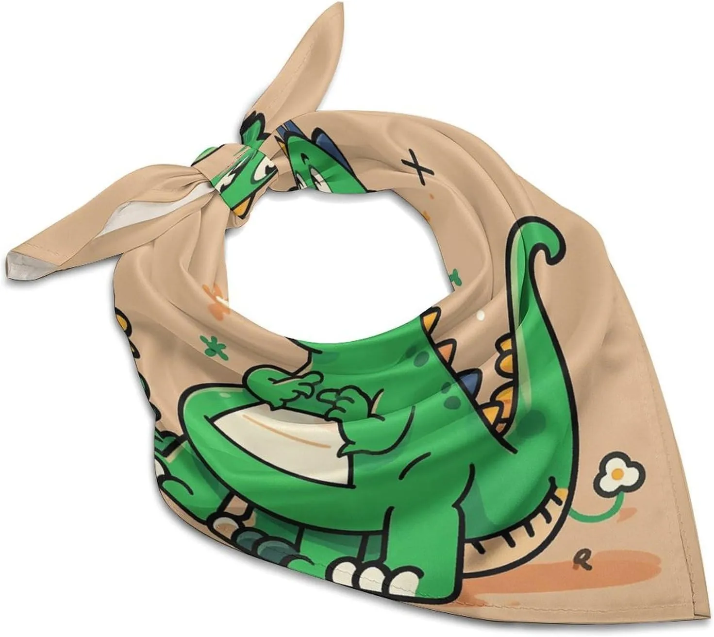 Cartoon Dinosaur 25" Square Head Scarf Lightweight Silk Scarf for Women Soft Satin Head Scarves Large Neckerchief Fashion Bandanas Silk Headband Neck Satin Scarfs for Bag Hair Scarves Gift