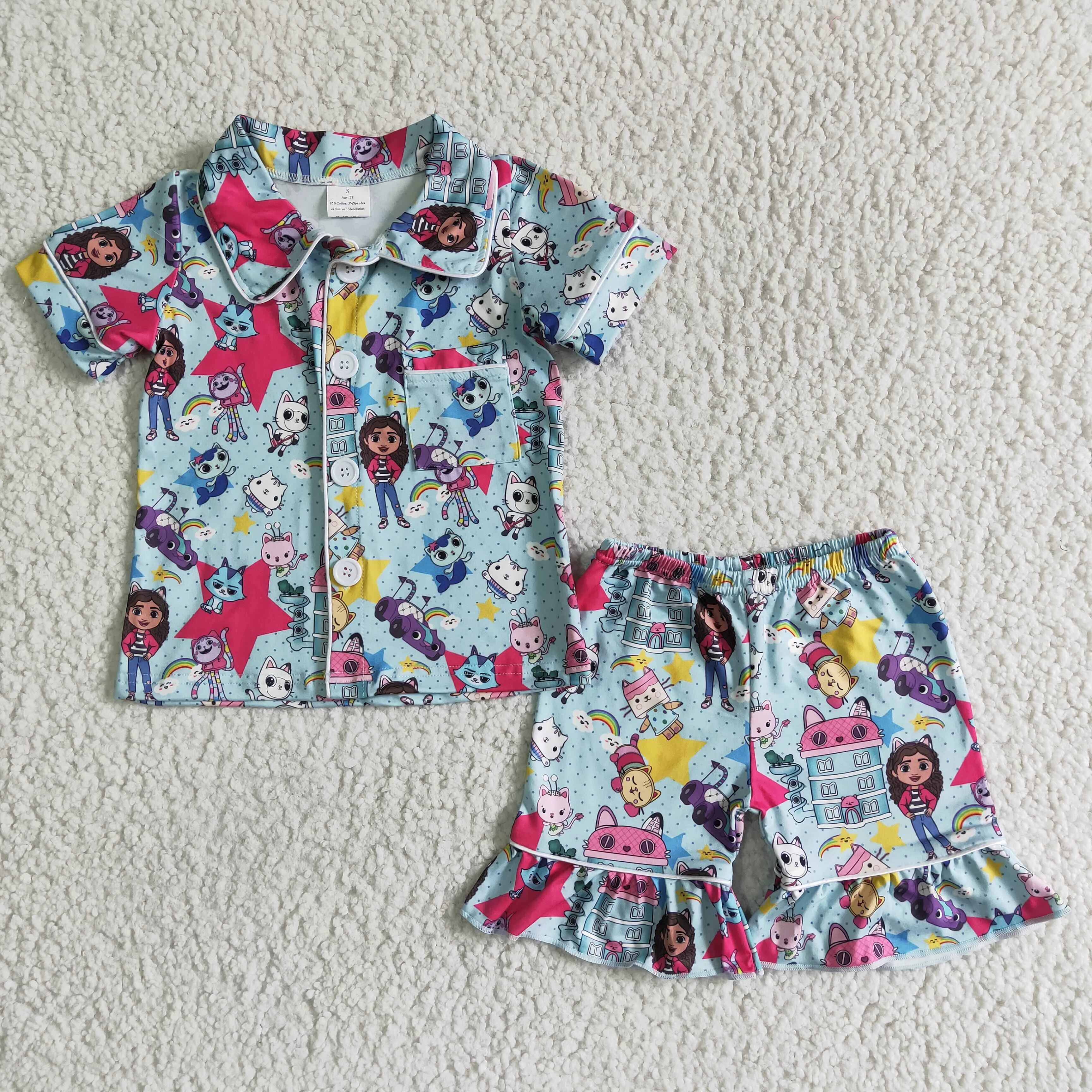cartoon top shorts pajamas set