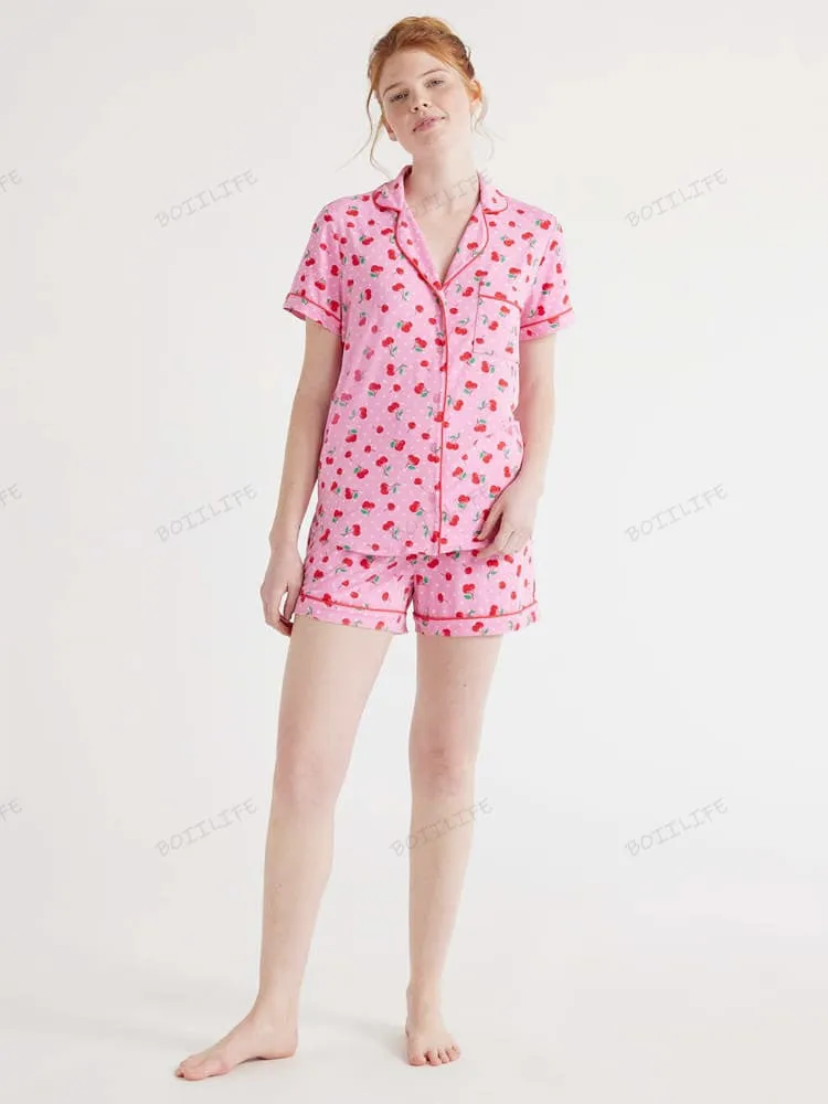 Casual Floral Print Loungewear Shirt & Shorts Cardigan Set