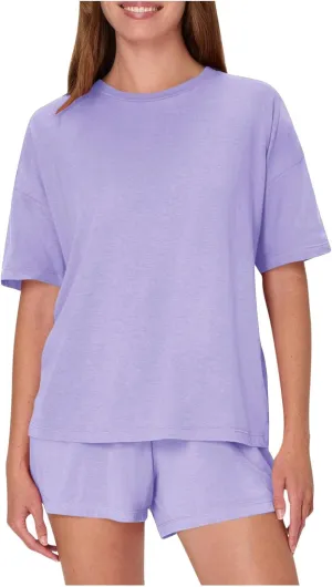 Casual Pajamas Sets for Women Round Neck Short Sleeve Tops and Shorts Lightweight Solid Color Comfy Summer Lounge Set