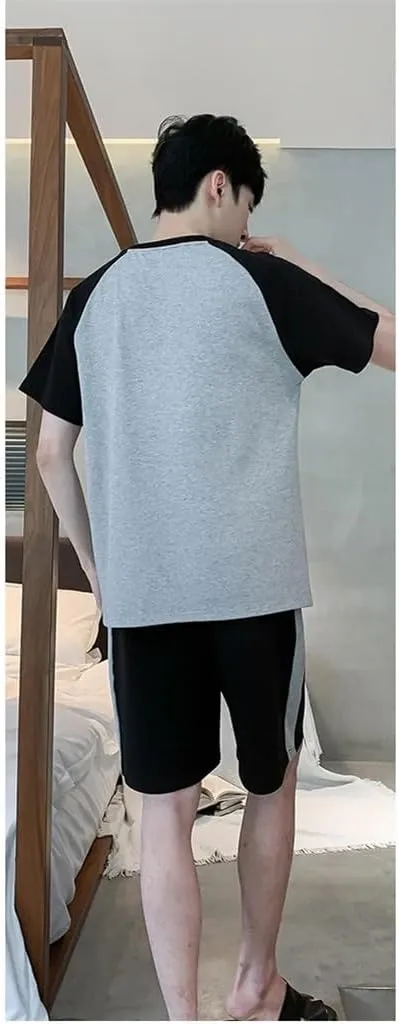Casual Short-Sleeved Pajamas Korean Styles Men's Pajamas Men's Cotton Pajamas Casual Pullover(4X-Large)