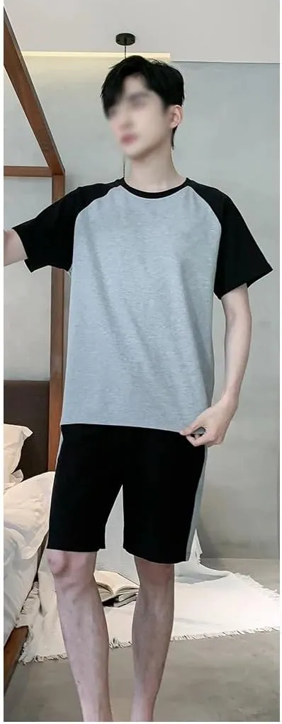 Casual Short-Sleeved Pajamas Korean Styles Men's Pajamas Men's Cotton Pajamas Casual Pullover(4X-Large)