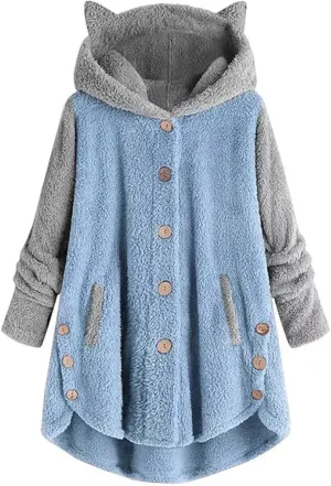 Cat Ear Hoodie Women's Plus Size Coats Hoodies for Women Hoodies for Teen Girls Cute Button Up Bear Hoodie with Ears