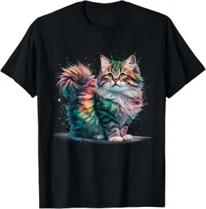 Cat Men Women Colourful Watercolour Cat T-Shirt