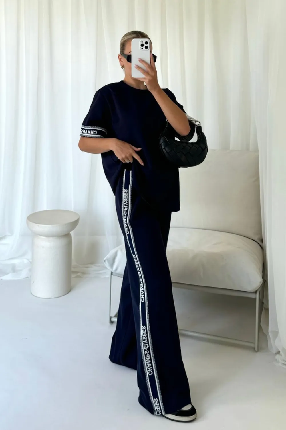 Champs elysees navy trim t-shirt straight leg jogger loungewear