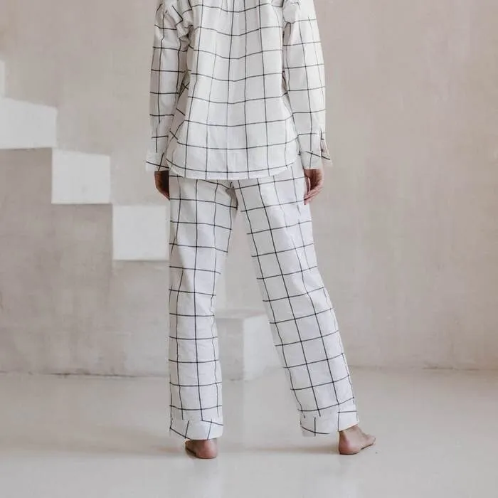 Charming Gridded Pajamas Set, Women's Sleepwear, 100% Cotton Pajama, Home Clothes For Her, Pant & Long Sleeve Shirt, Personalized Pajama Set
