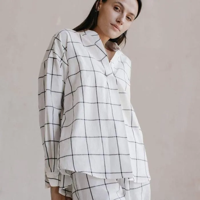 Charming Gridded Pajamas Set, Women's Sleepwear, 100% Cotton Pajama, Home Clothes For Her, Pant & Long Sleeve Shirt, Personalized Pajama Set