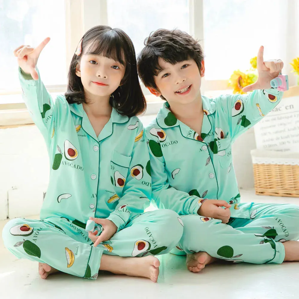 Children's Cartoon Print Long sleeve Loungewear Suits Pajamas