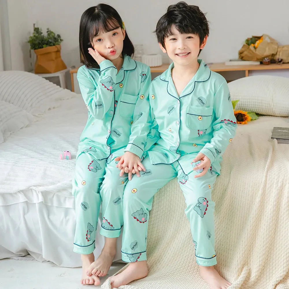 Children's Cartoon Print Long sleeve Loungewear Suits Pajamas