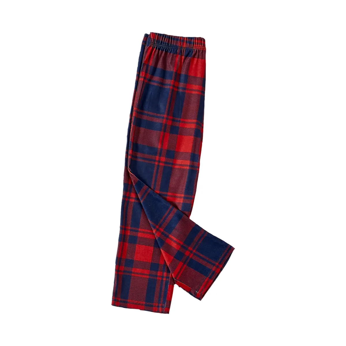 Christmas Catroon Pattern and Text Print Blue Long Sleeve Top with Red & Blue Plaid Christmas Couple Matching Pajama