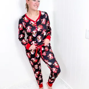 Christmas Cow in a Cup Santa Long Sleeve Jogger Pajama Set