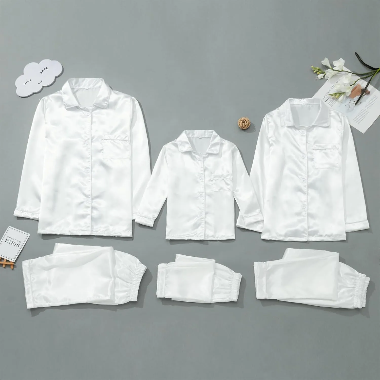 Christmas Family Silk Pajamas Matching Sets,2Pcs Soft Sleepwear Sleepwear Loungewear Pajama Sets for Family