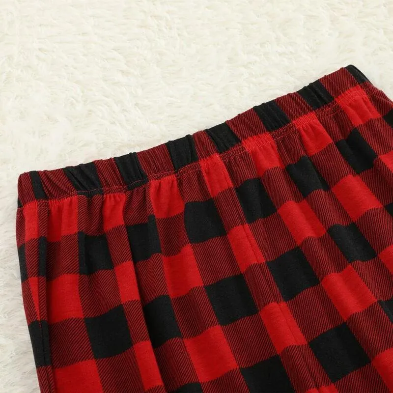 Christmas Make Memories Together 2024 Print Black & Red Plaid Family Matching Black Pajamas With Dog bandana