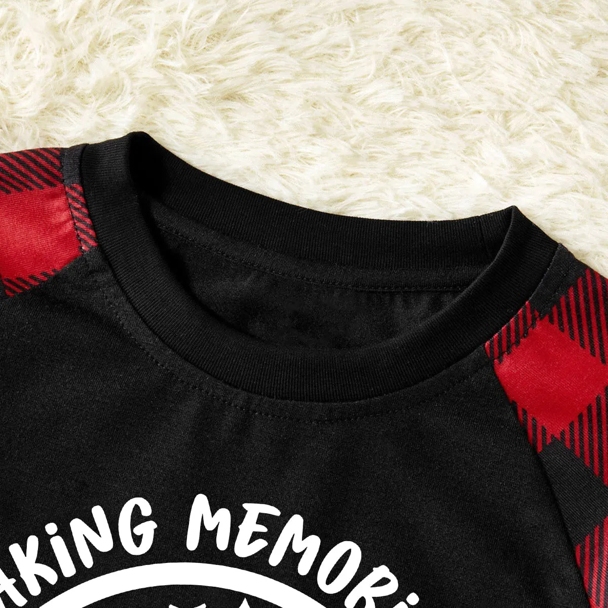 Christmas Make Memories Together 2024 Print Black & Red Plaid Family Matching Black Pajamas With Dog bandana
