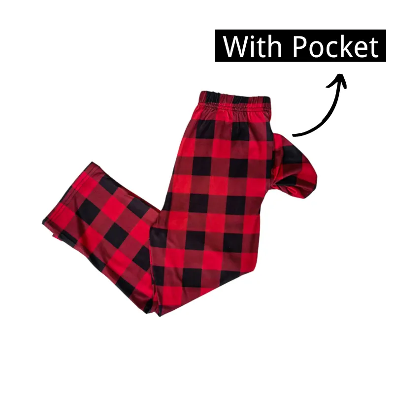 Christmas Make Memories Together 2024 Print Black & Red Plaid Family Matching Black Pajamas With Dog bandana