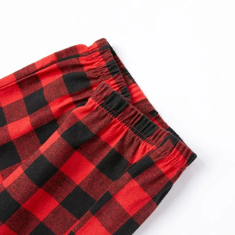 Christmas Make Memories Together 2024 Print Black & Red Plaid Family Matching Black Pajamas With Dog bandana
