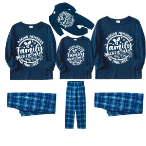 Christmas Make Memories Together 2024 Print Blue Long Sleeve Top With Blue&Green Plaid Family Matching Pajamas