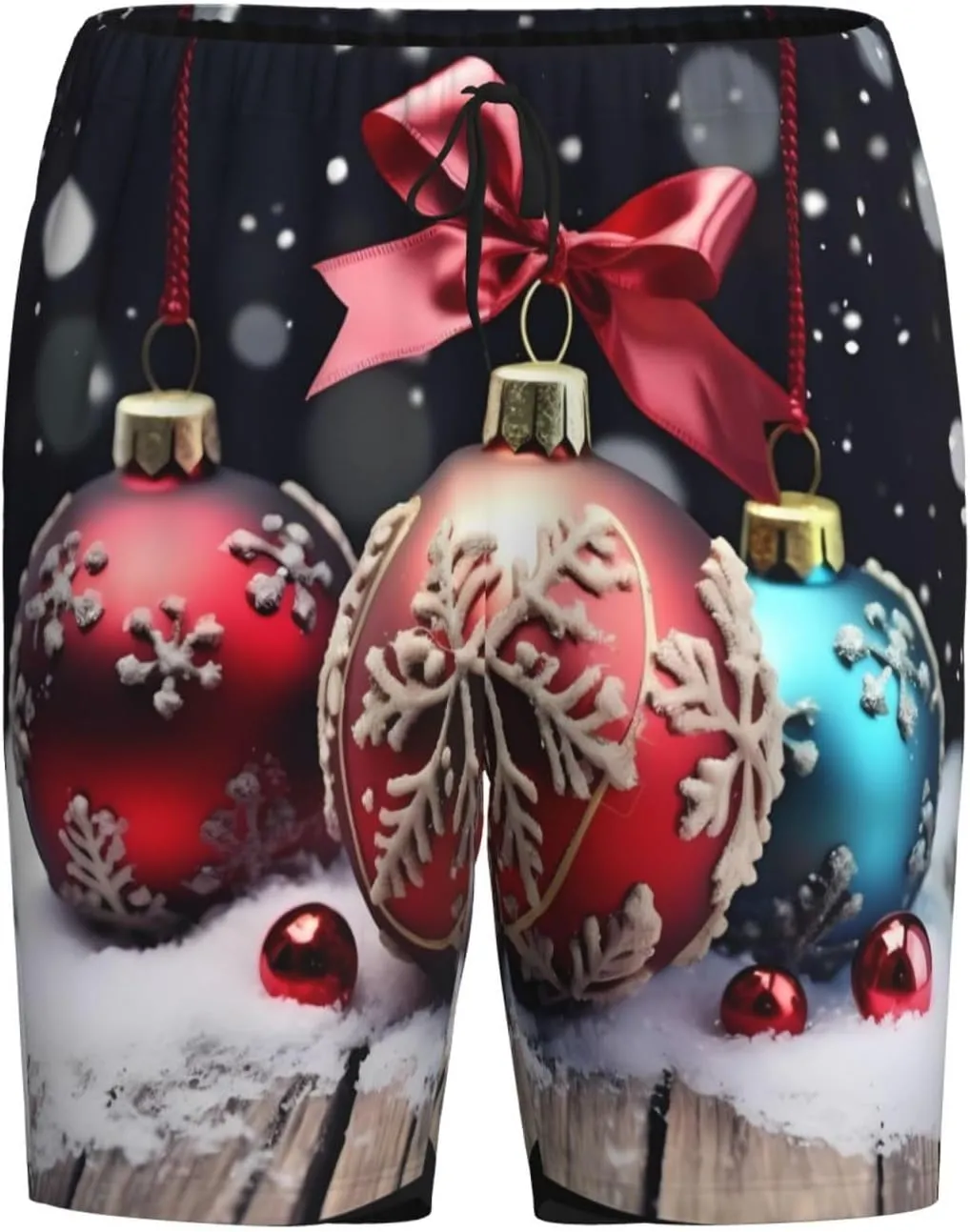 Christmas Ornament Print Men's Short Pajama Pants, Comfortable, and Breathable Sleepwear with Side Pockets