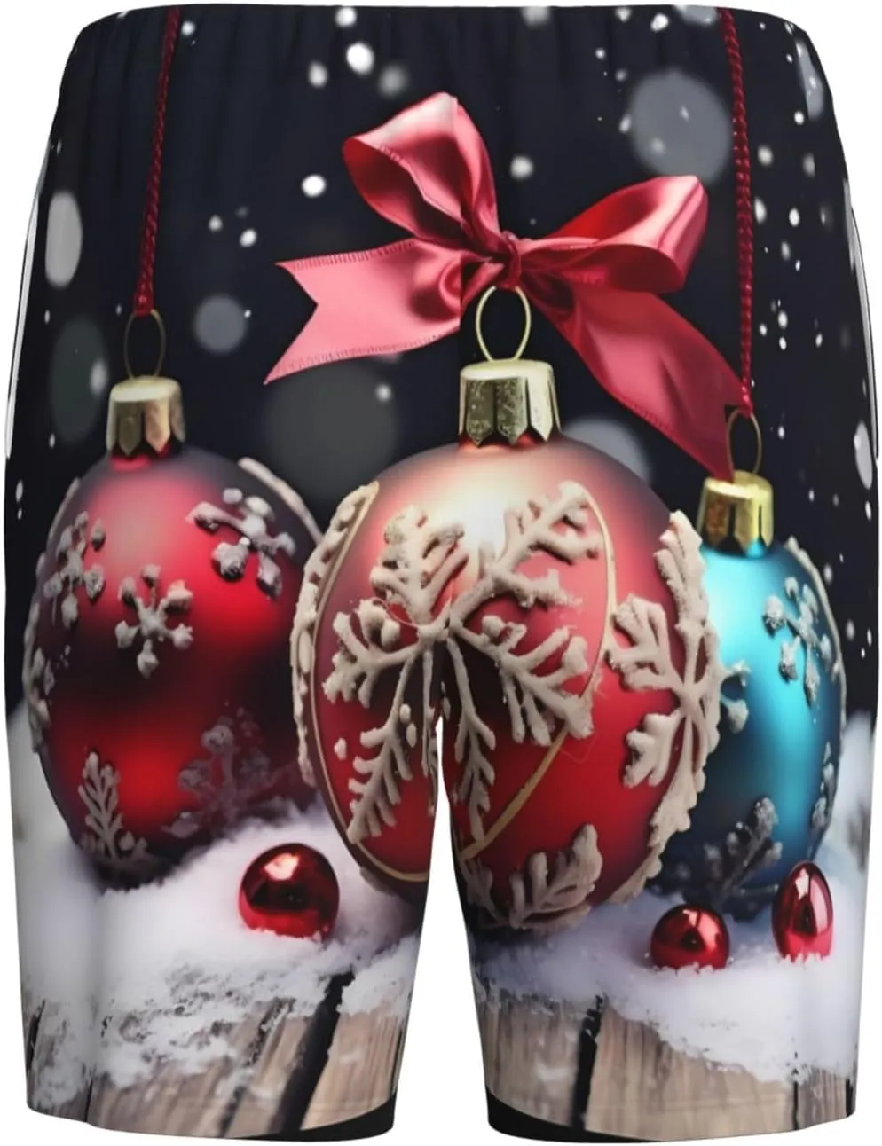 Christmas Ornament Print Men's Short Pajama Pants, Comfortable, and Breathable Sleepwear with Side Pockets