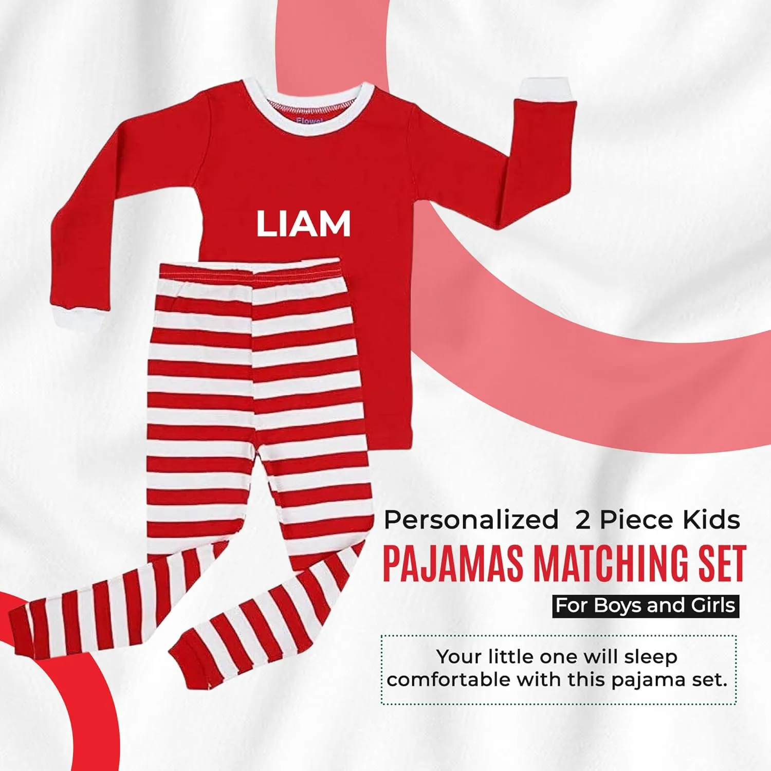 Christmas Striped PJs Personalized with Custom Name Boys Girls 2 Piece Kids Pajamas Matching Set 100% Cotton 6M-12Y