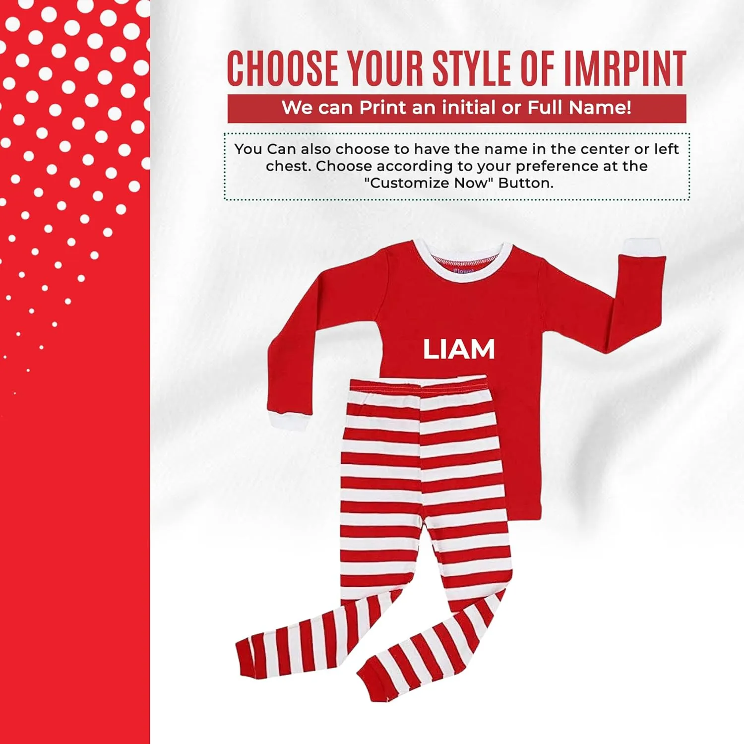 Christmas Striped PJs Personalized with Custom Name Boys Girls 2 Piece Kids Pajamas Matching Set 100% Cotton 6M-12Y
