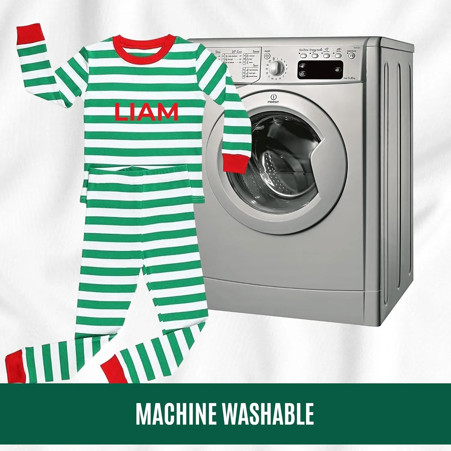 Christmas Striped PJs Personalized with Custom Name Boys Girls 2 Piece Kids Pajamas Matching Set 100% Cotton 6M-12Y