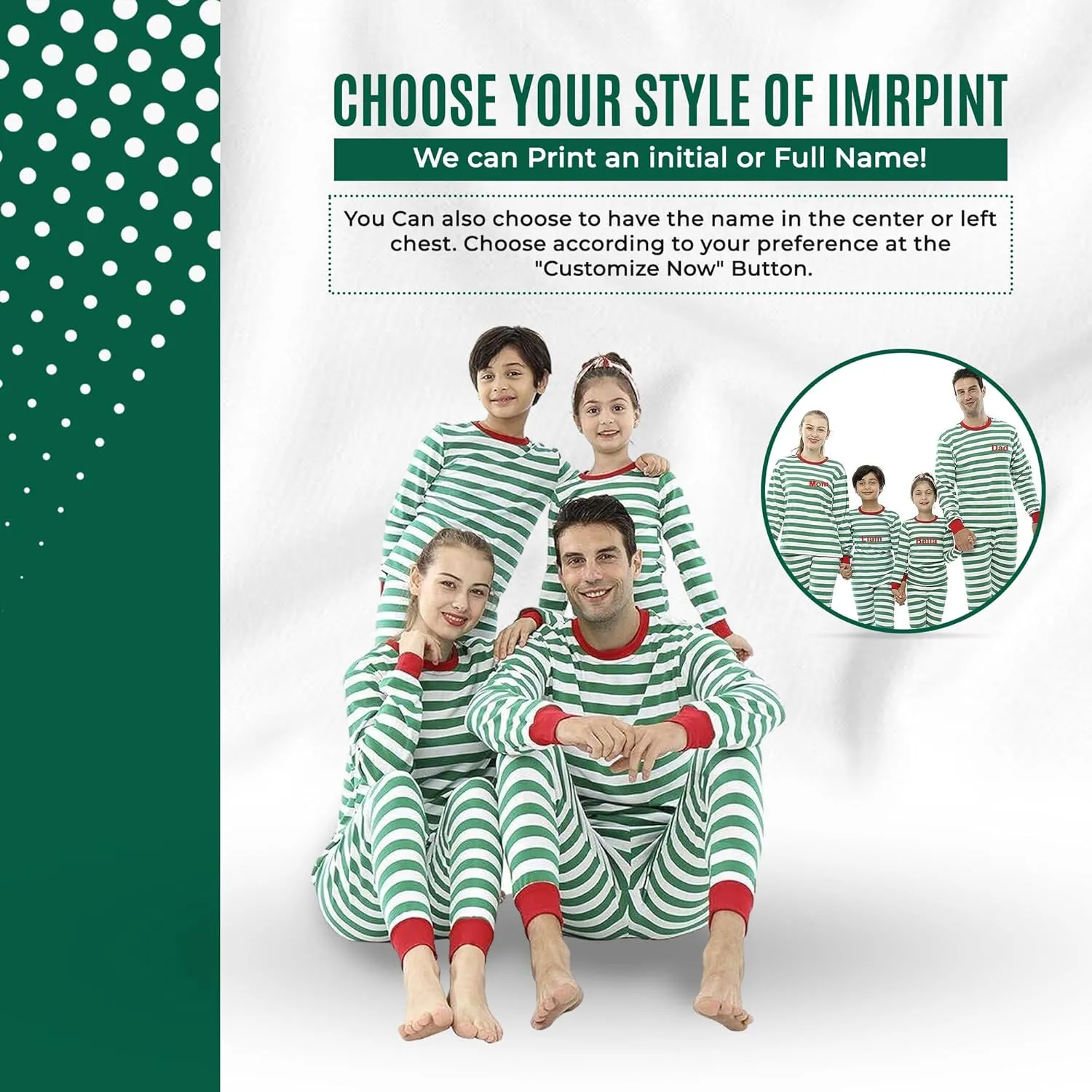 Christmas Striped PJs Personalized with Custom Name Boys Girls 2 Piece Kids Pajamas Matching Set 100% Cotton 6M-12Y