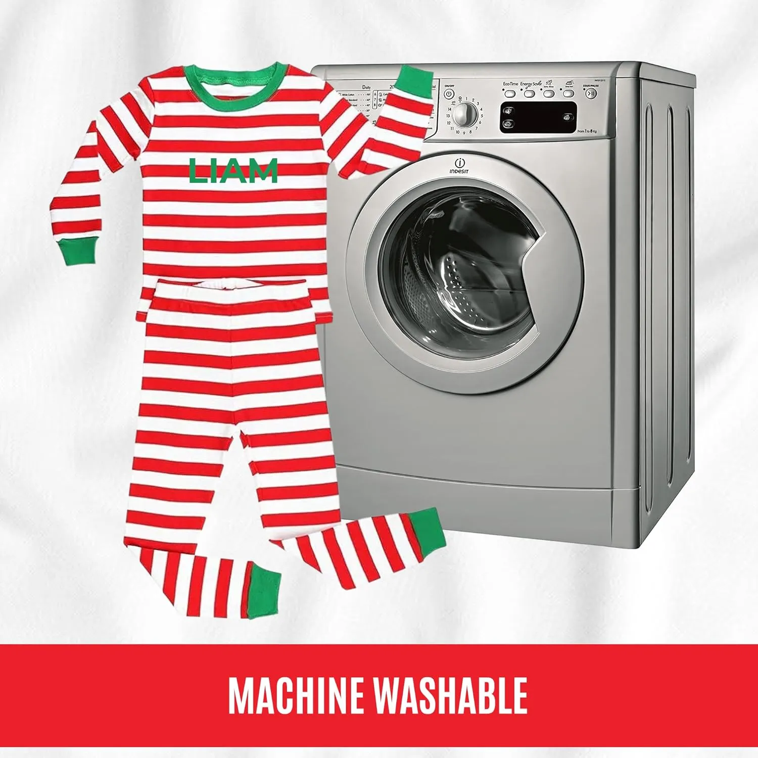 Christmas Striped PJs Personalized with Custom Name Boys Girls 2 Piece Kids Pajamas Matching Set 100% Cotton 6M-12Y