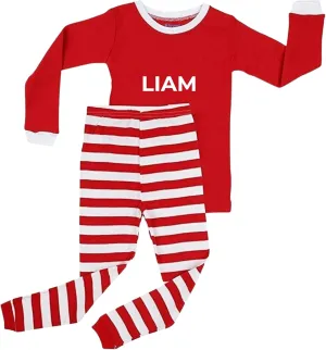 Christmas Striped PJs Personalized with Custom Name Boys Girls 2 Piece Kids Pajamas Matching Set 100% Cotton 6M-12Y