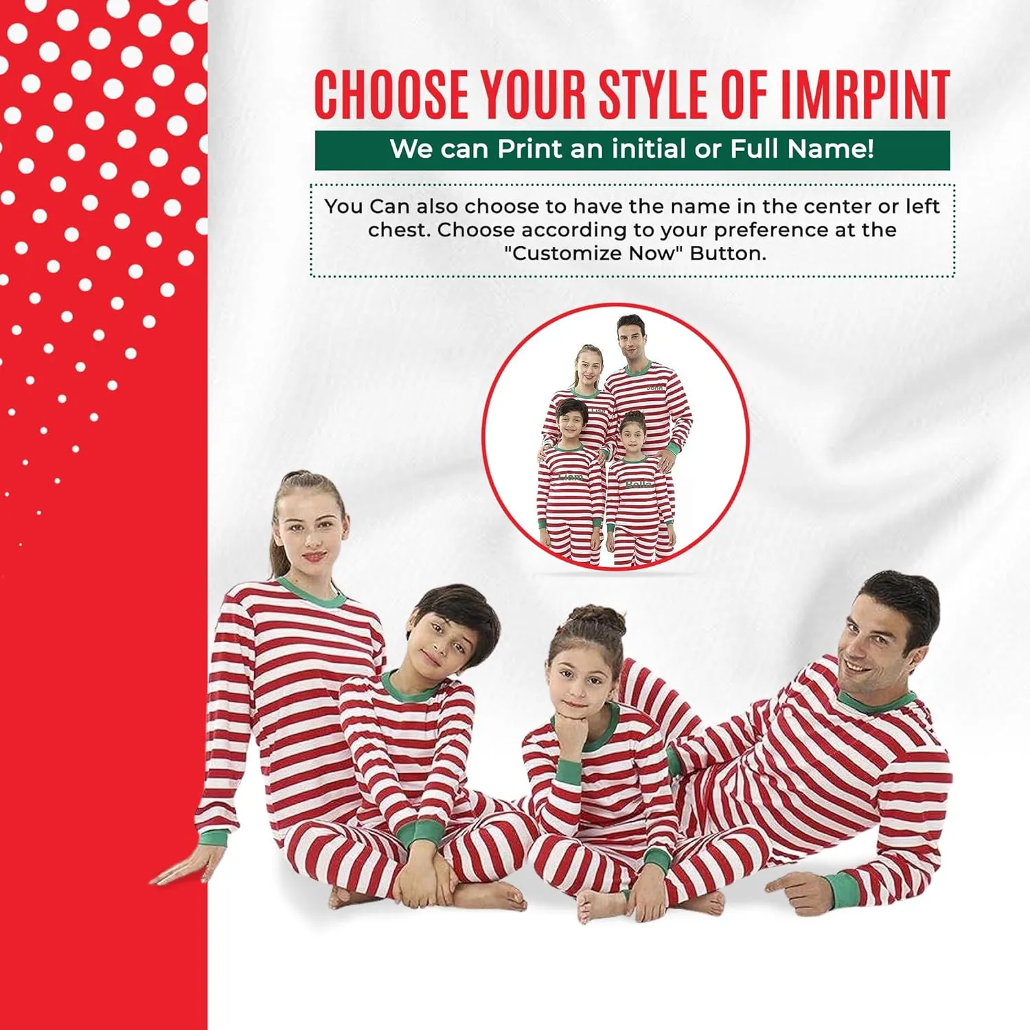 Christmas Striped PJs Personalized with Custom Name Boys Girls 2 Piece Kids Pajamas Matching Set 100% Cotton 6M-12Y