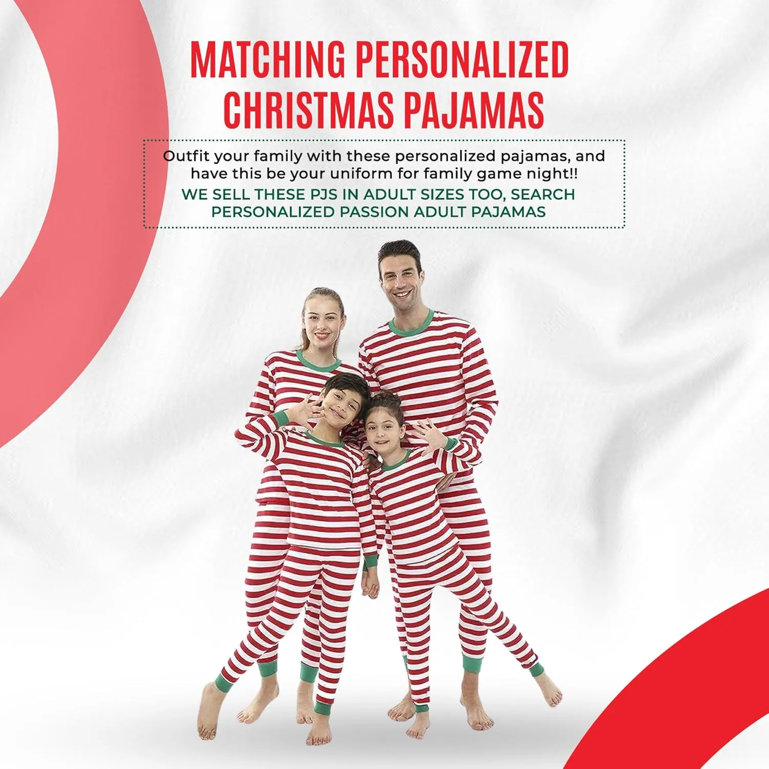 Christmas Striped PJs Personalized with Custom Name Boys Girls 2 Piece Kids Pajamas Matching Set 100% Cotton 6M-12Y