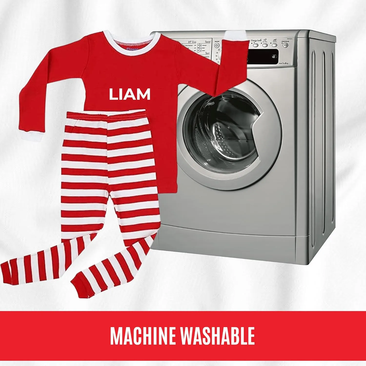 Christmas Striped PJs Personalized with Custom Name Boys Girls 2 Piece Kids Pajamas Matching Set 100% Cotton 6M-12Y