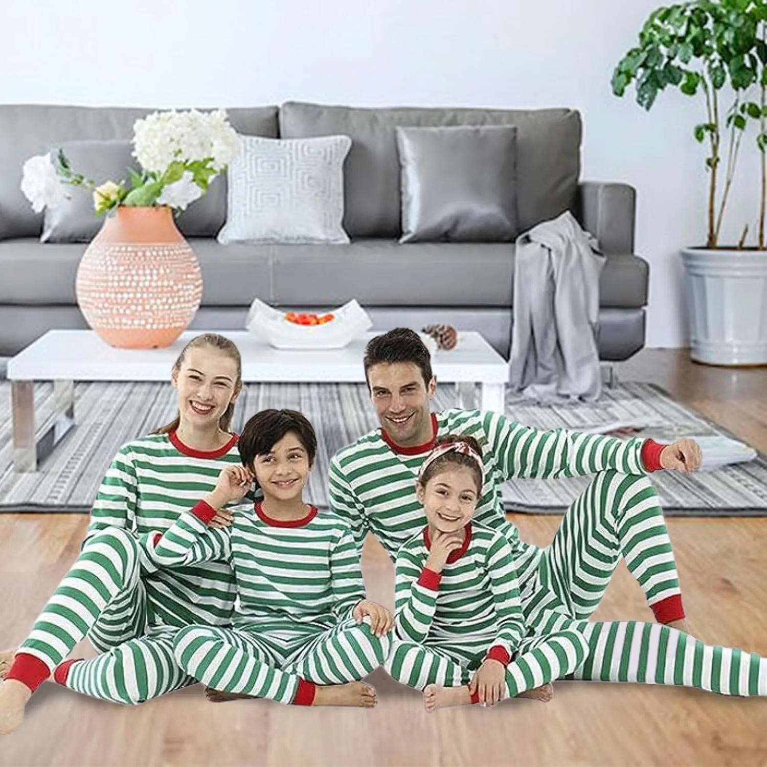 Christmas Striped PJs Personalized with Custom Name Boys Girls 2 Piece Kids Pajamas Matching Set 100% Cotton 6M-12Y