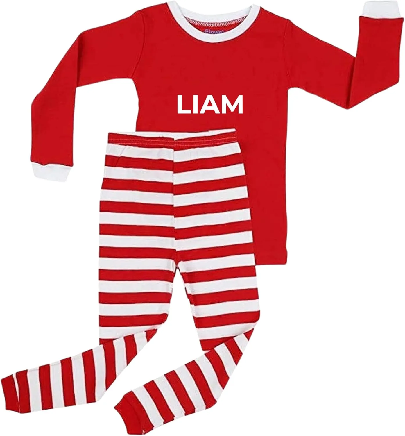 Christmas Striped PJs Personalized with Custom Name Boys Girls 2 Piece Kids Pajamas Matching Set 100% Cotton 6M-12Y