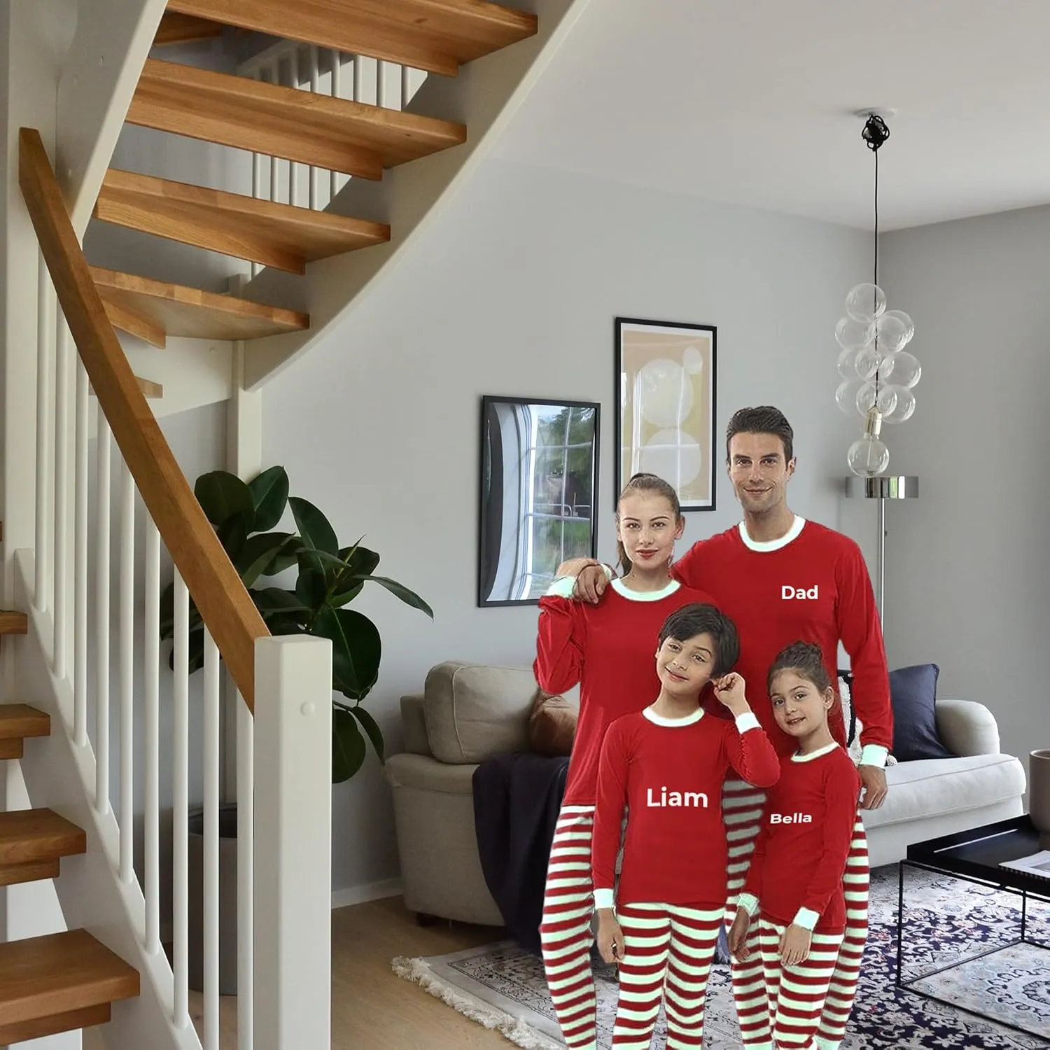 Christmas Striped PJs Personalized with Custom Name Boys Girls 2 Piece Kids Pajamas Matching Set 100% Cotton 6M-12Y