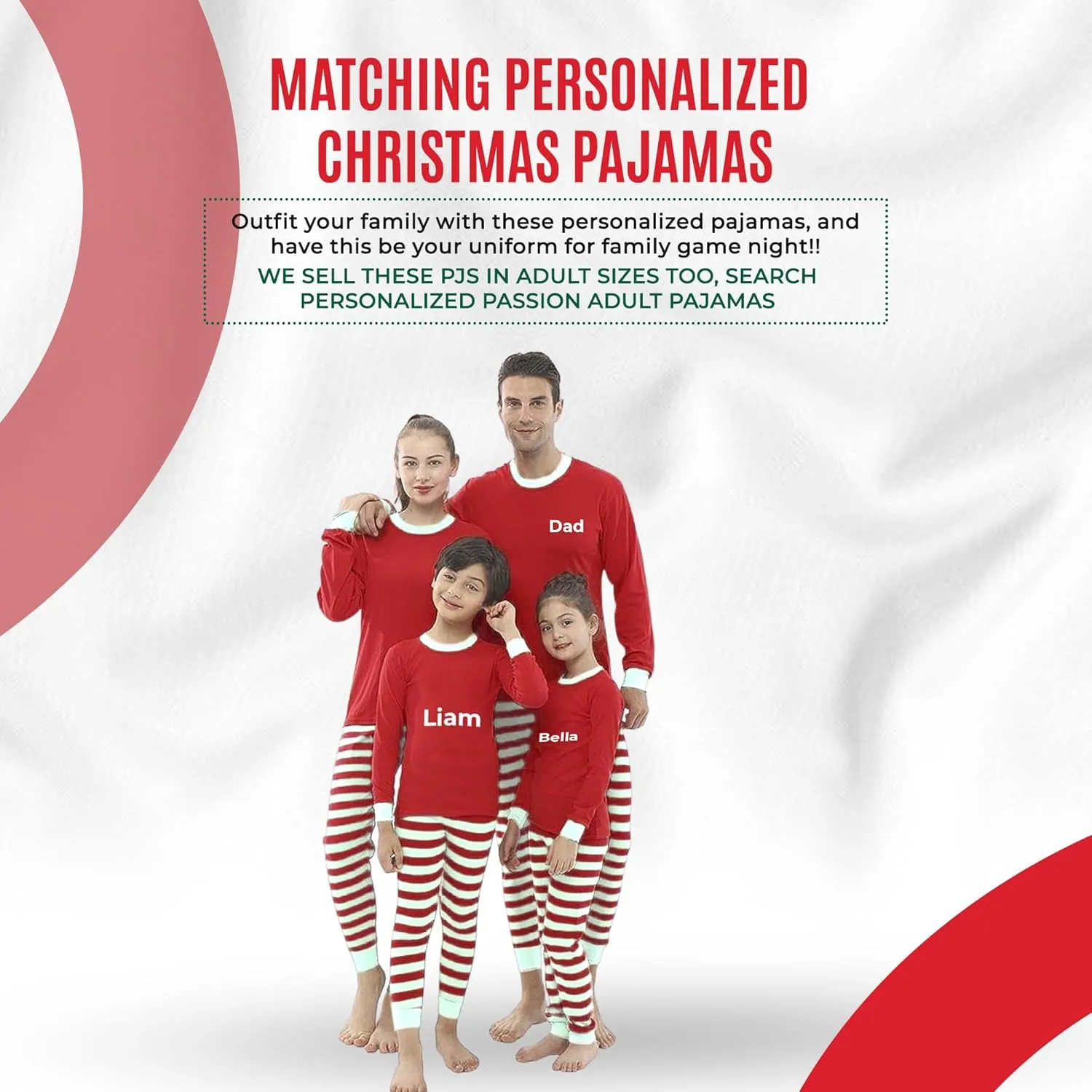 Christmas Striped PJs Personalized with Custom Name Boys Girls 2 Piece Kids Pajamas Matching Set 100% Cotton 6M-12Y