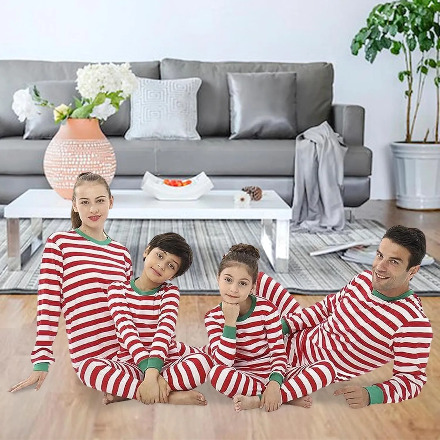 Christmas Striped PJs Personalized with Custom Name Boys Girls 2 Piece Kids Pajamas Matching Set 100% Cotton 6M-12Y