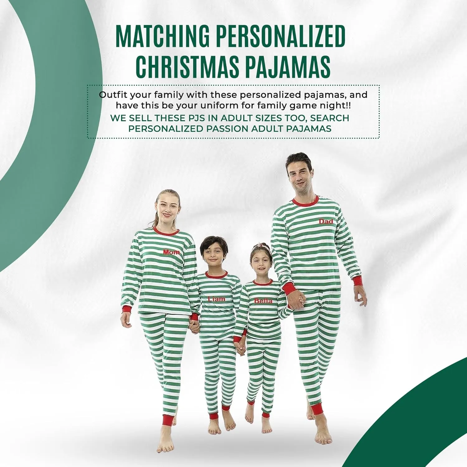 Christmas Striped PJs Personalized with Custom Name Boys Girls 2 Piece Kids Pajamas Matching Set 100% Cotton 6M-12Y