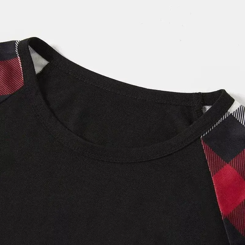 Christmas Tree & "2024 Making Memories Together" Patterned Plaid Sleeve Contrast Tops and Red & Black & White Plaid Pants Family Matching Pajamas Set With Dog Bandana