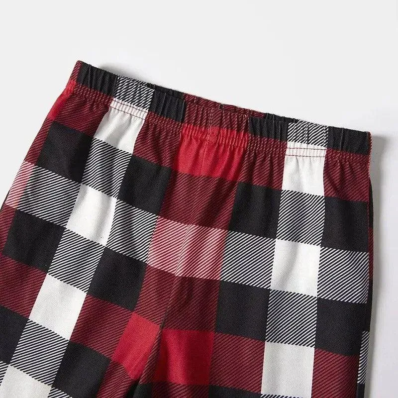 Christmas Tree & "2024 Making Memories Together" Patterned Plaid Sleeve Contrast Tops and Red & Black & White Plaid Pants Family Matching Pajamas Set With Dog Bandana