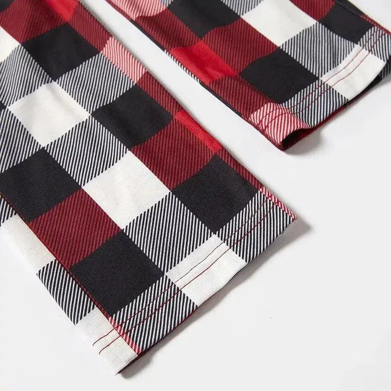 Christmas Tree & "2024 Making Memories Together" Patterned Plaid Sleeve Contrast Tops and Red & Black & White Plaid Pants Family Matching Pajamas Set With Dog Bandana