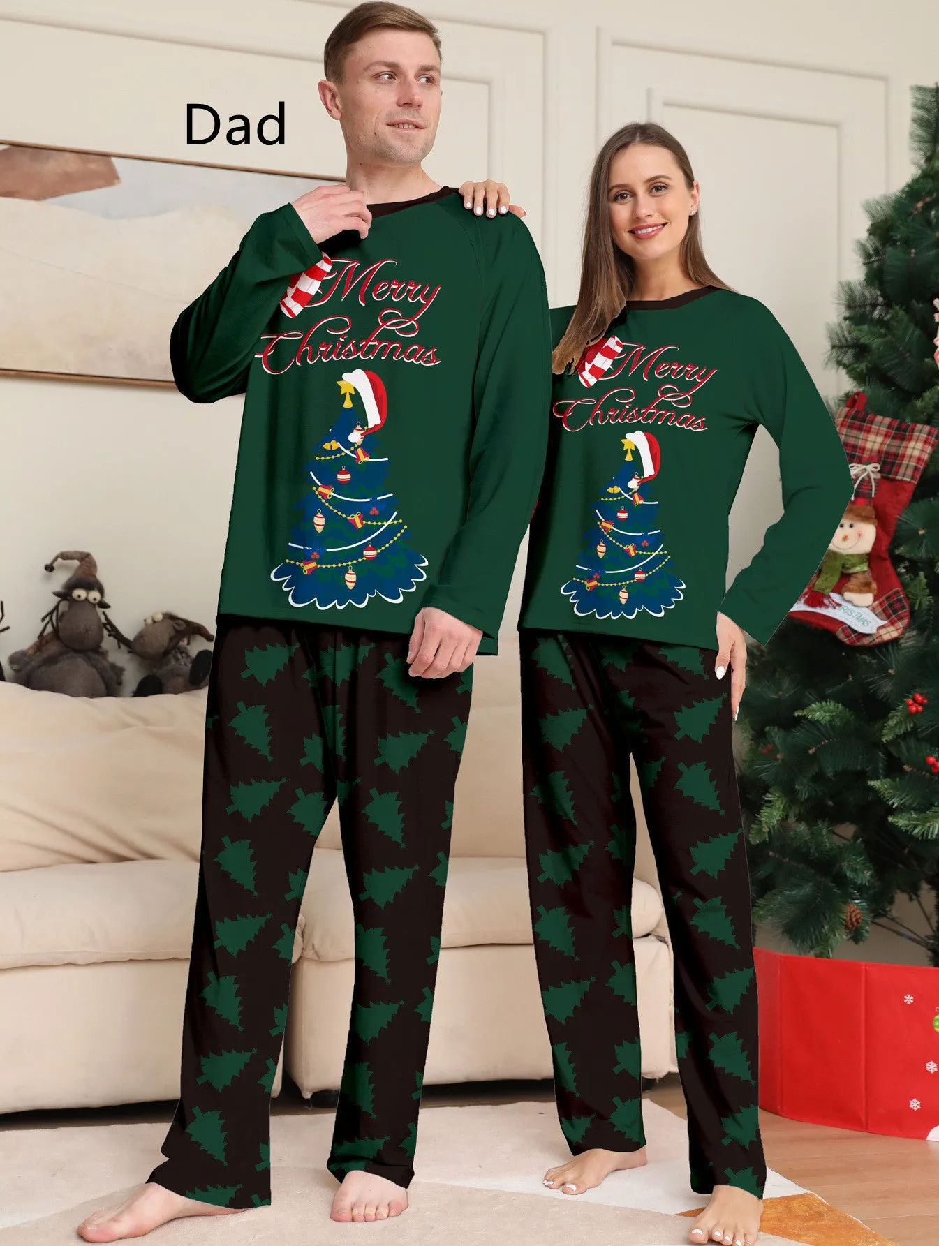 Christmas Tree Print Long-Sleeve Pajamas