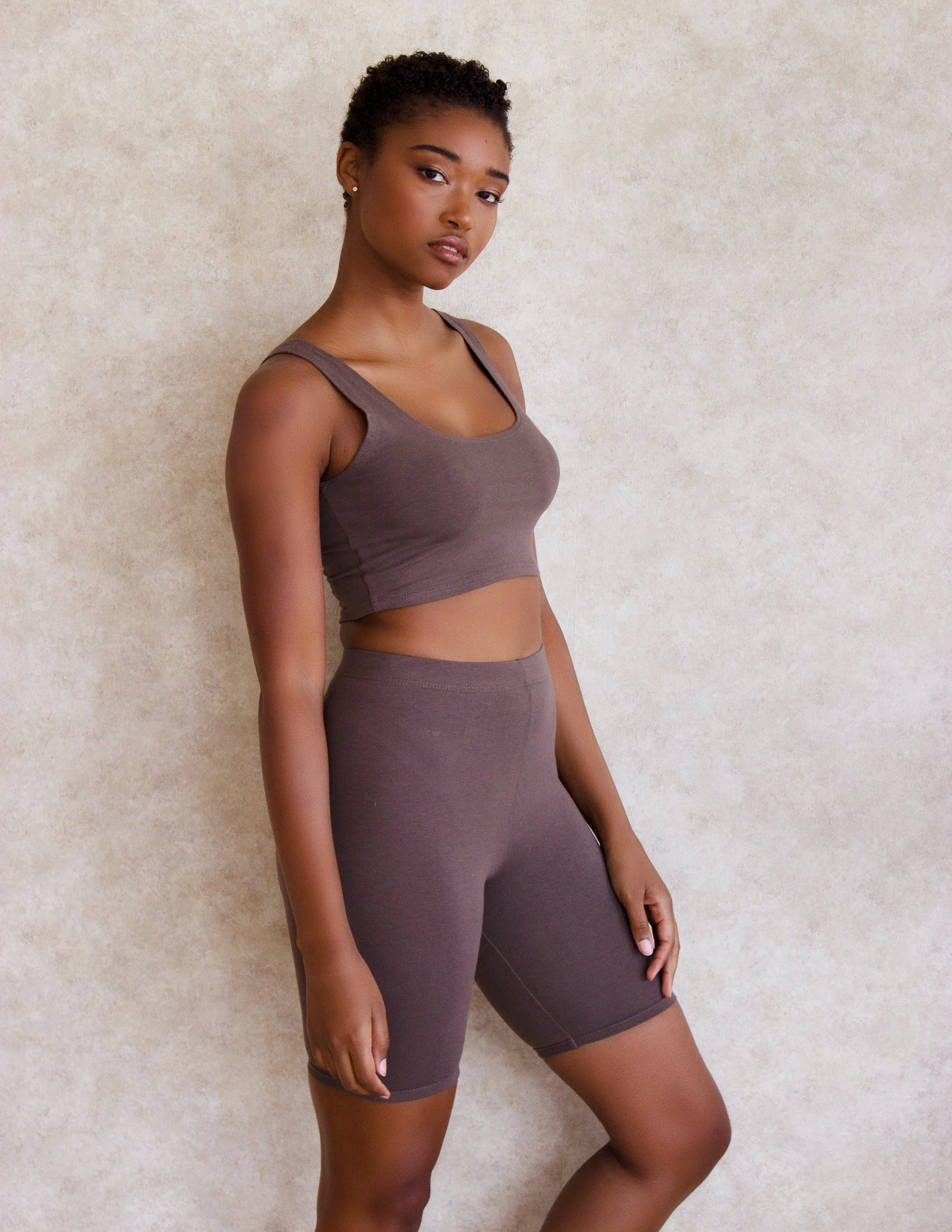 CLEMATIS BIKER SHORTS SET- CHESTNUT