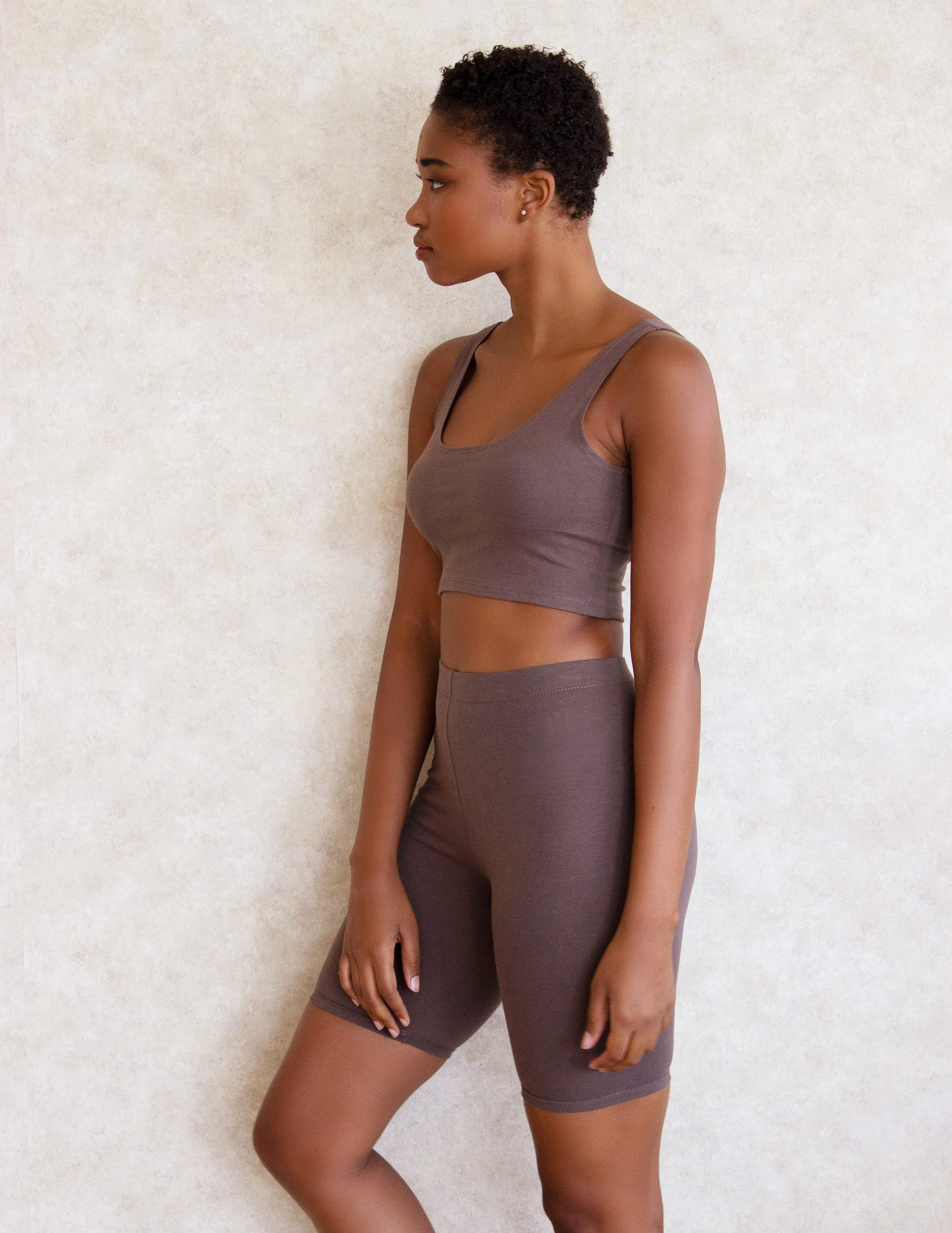 CLEMATIS BIKER SHORTS SET- CHESTNUT