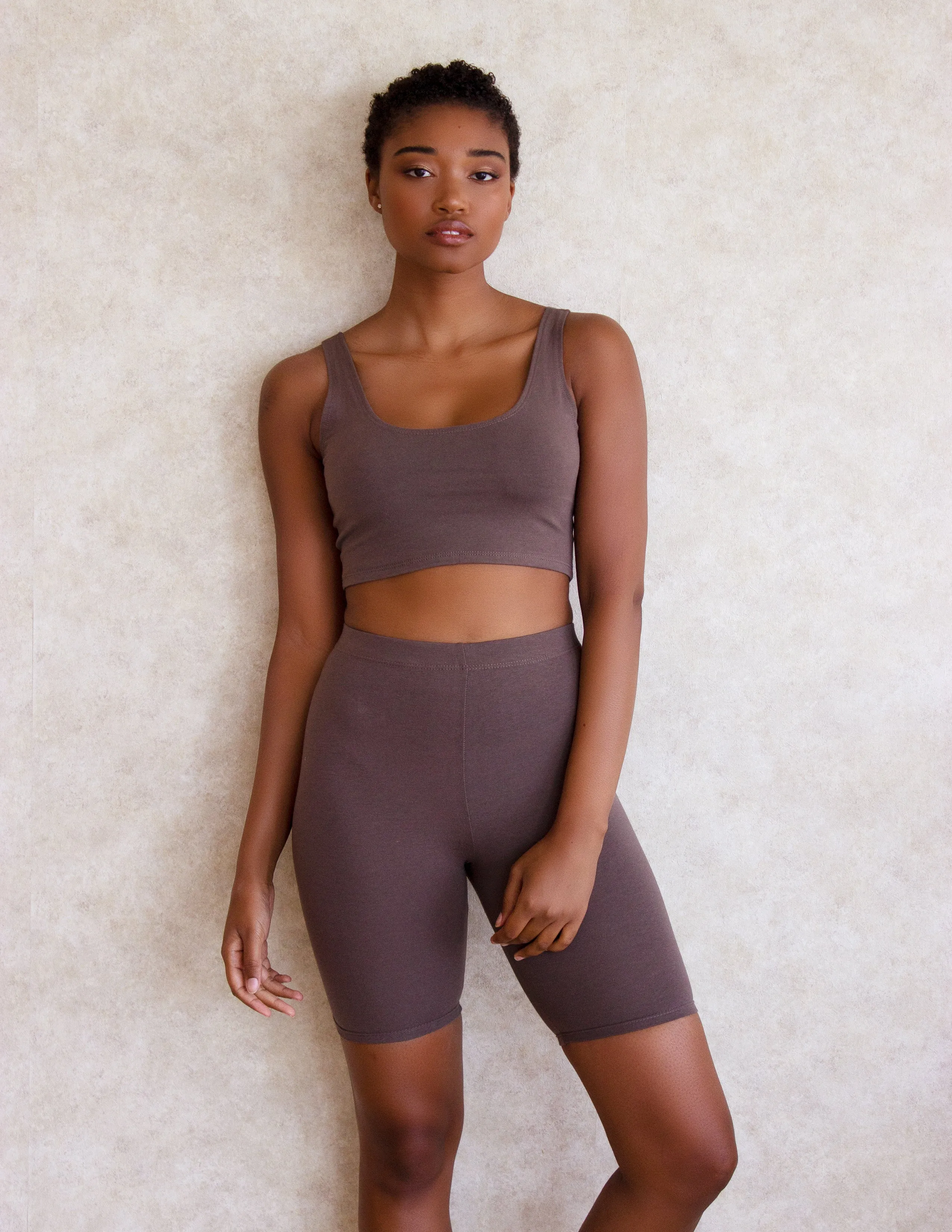 CLEMATIS BIKER SHORTS SET- CHESTNUT
