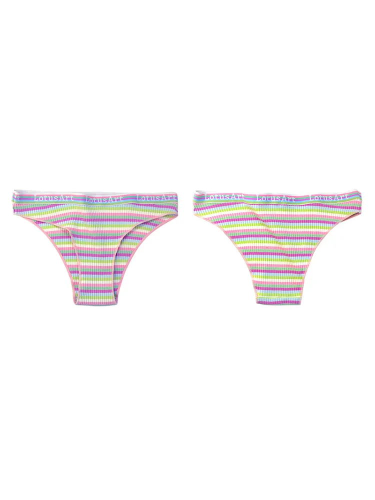 Colorful Striped Ribbed Cotton Briefs 