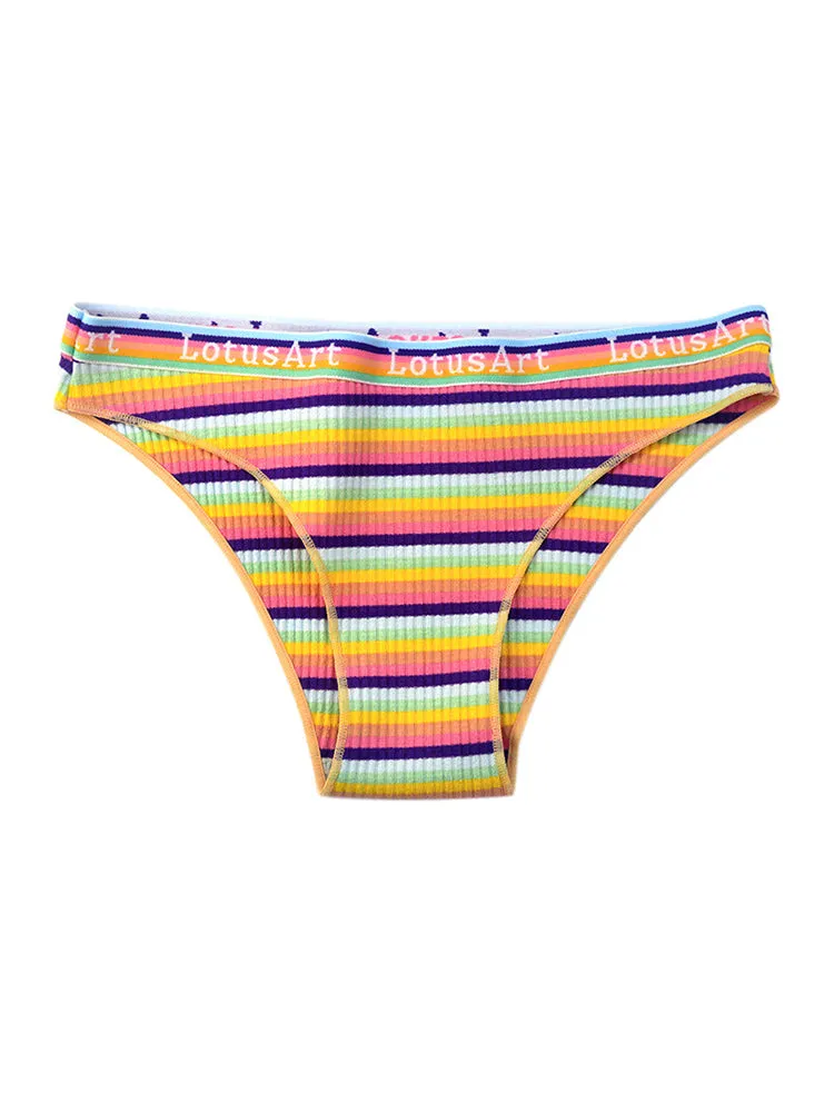 Colorful Striped Ribbed Cotton Briefs 