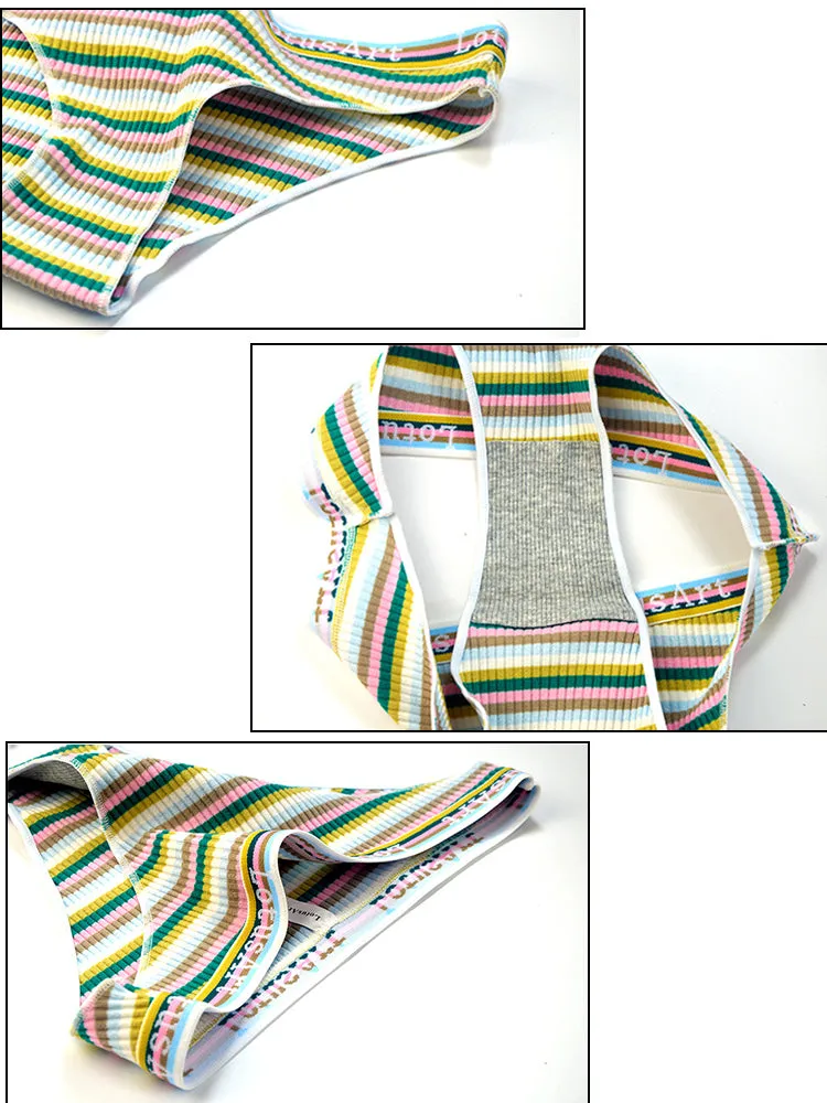 Colorful Striped Ribbed Cotton Briefs 